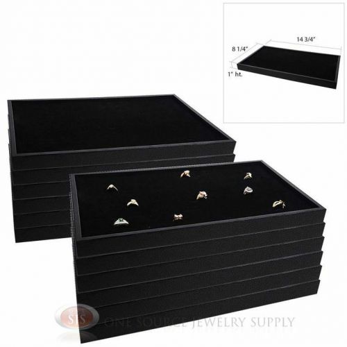 (12) black plastic stackable trays w/ black 72 ring display jewelry inserts for sale