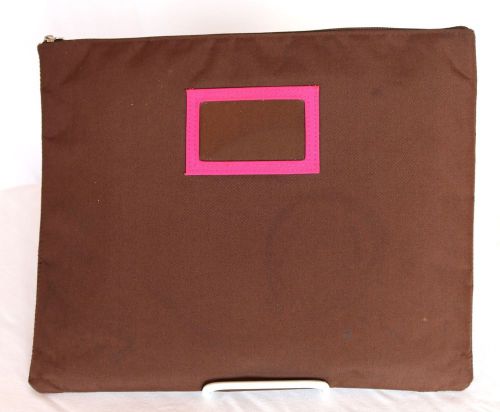 Brown Fabric Padded Zip Top Porfolio~Pink Interior~Window Pocket SUPER CLEAN