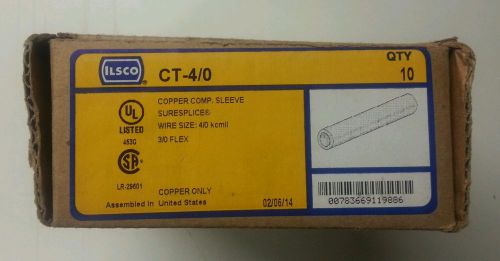 LOT OF (10) ILSCO CT-4/0 COMPRESSION SLEEVE FOR 4/0 COPPER ONLY