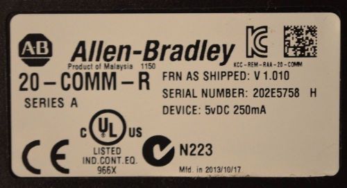 Allen Bradley 20-COMM-R Series A Remote I/O Adapter Firmware 1.010 No Connectors