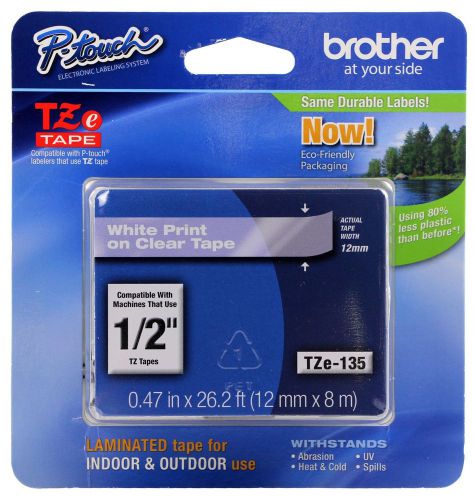 Brother tze135 white on clear label tape cartridge for sale