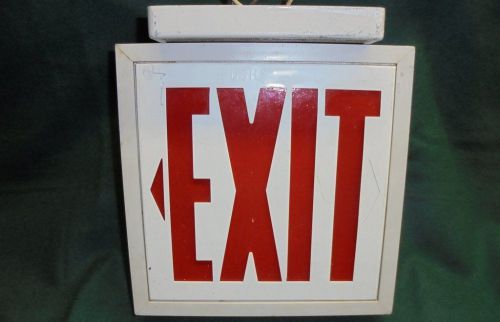 Good Used Vintage White &amp; Square Red Exit Sign 8&#034;  Untested, just connect wires