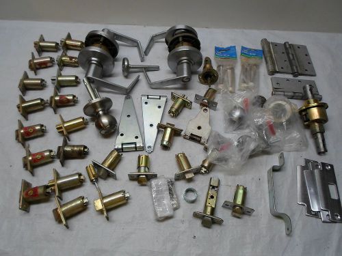 Huge 50 piece lot: new &amp; used door hardware: handles, strikes, stops, and more for sale
