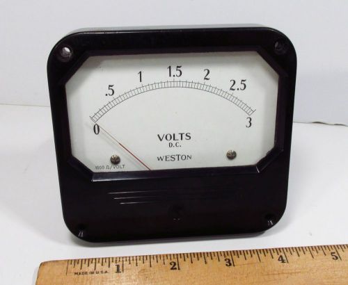 Vintage 1940s weston electrical instrument 0-3 dc volt panel meter bakelite case for sale
