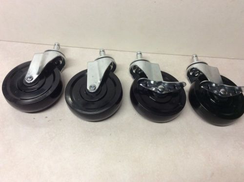 Set of 4 NEW Swivel Grip Stem Casters w/4&#034; x7/8&#034; Black Wheels-2 With Brakes(W-65