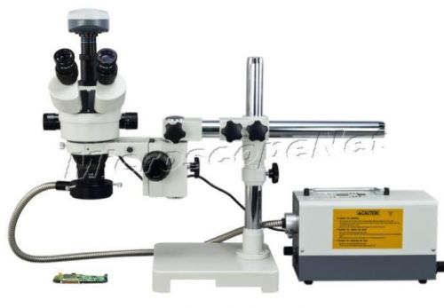 Boom stand stereo zoom ring cold fiber light microscope 3.5x-90x+9mp usb camera for sale