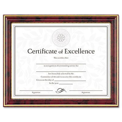 Gold-Trimmed Document Frame w/Certificate, Wood, 8 1/2 x 11, Mahogany, 1 Each