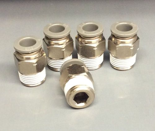 (5) 3/16&#034; ODx 1/4&#034; NPT NICKEL PLATED Brass Push Connect Fitting Male Straight