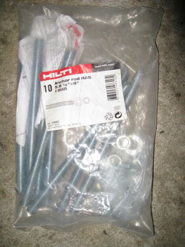 HILTI Anchor Rod HAS 5.8  5/8&#034; X 8&#034; Package of 8 Rods and 10 Nuts &amp; Washers