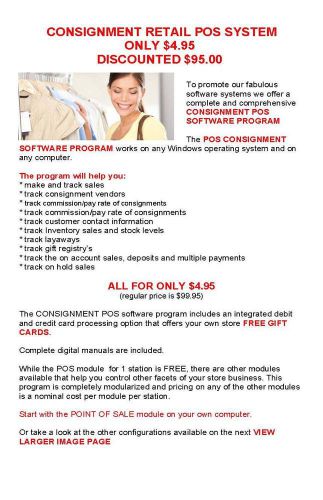 COMPREHENSIVE CONSIGNMENT STORE POS SOFTWARE PROGRAM FOR ONLY 4.95!