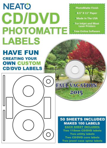 Neato CD/DVD Labels Photomatte - Photo Quality Finish - 100 Disc Labels and 2...