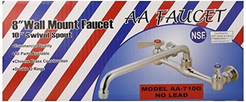 AA Faucet 8&#034; Wall Mount Commercial Duty No Lead Faucet w/ 10&#034; Swivel Spout NSF