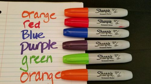 Sharpie Permanent Marker Chisel Tip Lot of 6 Red Orange Green Purple Fat Marker
