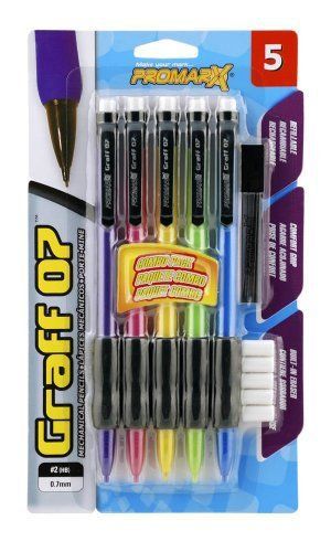 Promarx Mechanical Pencils plus free lead and eraser, 0.7mm, 5 Count