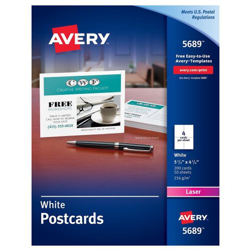 Avery 05689 White Postcards For Laser Printer 5.5 x 4.25 Inches White 200 Per...