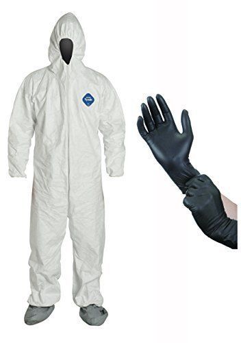 Dupont ty122s disposable elastic wrist, bootie &amp; hood white tyvek coverall suit, for sale