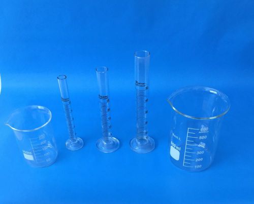 Beaker set of 600ml 250ml &amp; cylinder set of 10ml 25ml 50ml lab glass new for sale