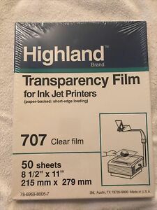 Highland Transparency Film 50 Sheets  #707 for InkJet Printers Removable Stripe