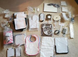 20+ Items - HUGE lot of Sublimation Blanks Sample Pack - clock, purse, bibs, etc