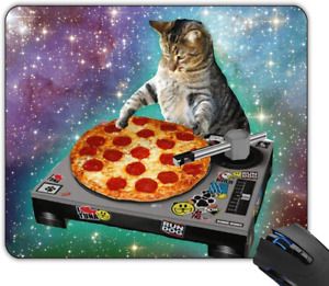 New Top Funny Space Cat and Pizza Rectangle Non-Slip Rubber Mouse Pad Mousepad M