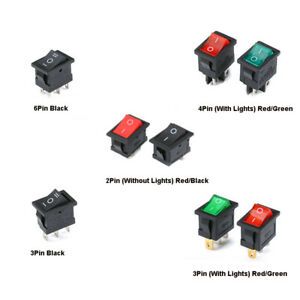 On-Off Rocker Switch 2 ~ 6Pin 21x15mm With Lights/Without Lights Red/Black/Green