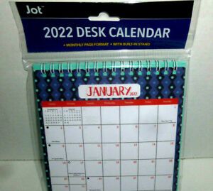 Jot 2022 Desk Calendar with Built-In Stand-Blue-6&#034; x 6.25&#034;-Brand New!!