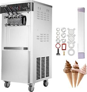 VEVOR 2200W Commercial Soft Ice Cream Machine 3 Flavors 5.3 to 7.4Gallons per Ho