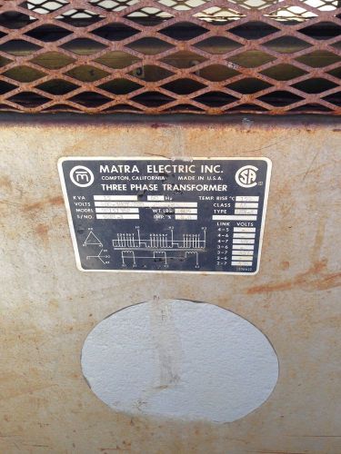 Matra Electric Co. 480-380Y/220 Step Down Transformer 15KVA