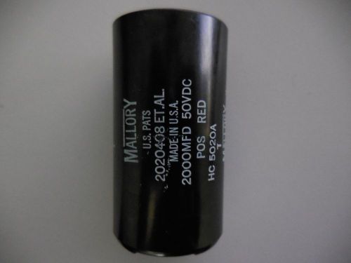 Mallory 2000 MFD 50 VDC POS RED Capacitor HC 5020A