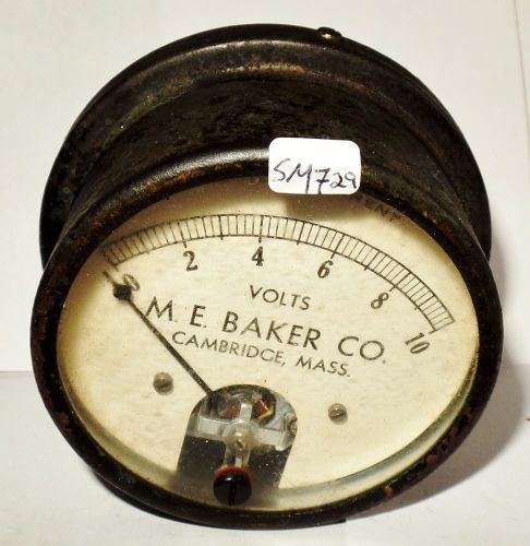 Vintage M.E. Baker Co D.C. Round Panel Volt Meter Voltmeter 0-10 VDC DC