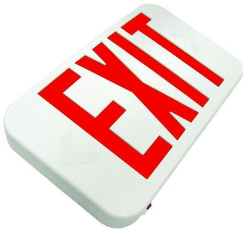 Led exit sign with red letters white thermoplastic housing battery backup for sale