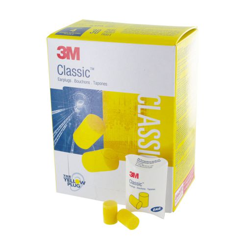 3m e-a-r classic earplugs, pillow paks, uncorded, foam, yellow, 30 pairs/box for sale