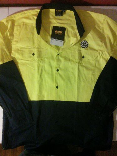 New AIW Hi Vis Drill Shirt With Mesh G.E. Patch Long Sleeves XL Yellow/Navy