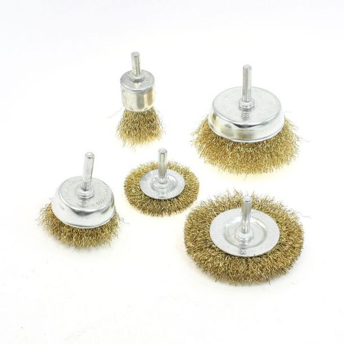 0.24&#034; 6mm dia shank brass coated wire wheel polishing brush 5 pcs for sale