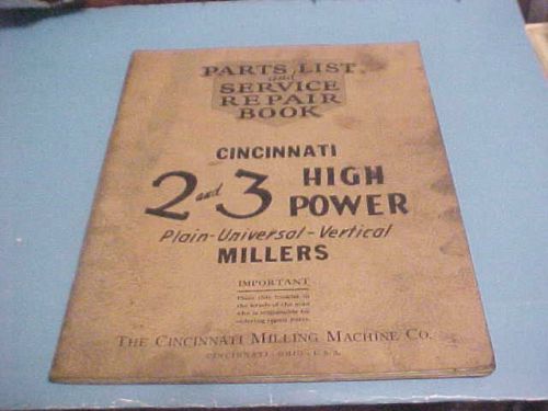 1929 CINCINNATI MILLING MACHINES 2 &amp; 3 VERTICAL MILLERS PARTS LIST &amp; REPAIR BOOK
