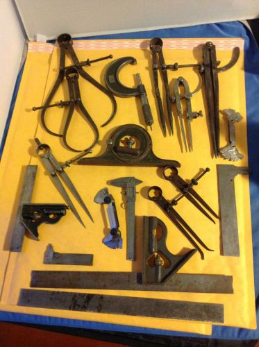 Machinist tool lot, dividers, square, ruler usa germany, lufkin starrett stanley for sale