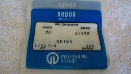 Precision Arbor Shims 1/2 I.D.X 3/4&#034; O.D.X .005 thickness (4) packages of 20