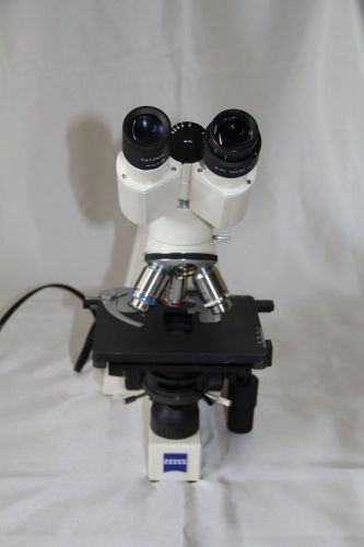 Carl zeiss axiostar plus binocular microscope with 3 objectives for sale