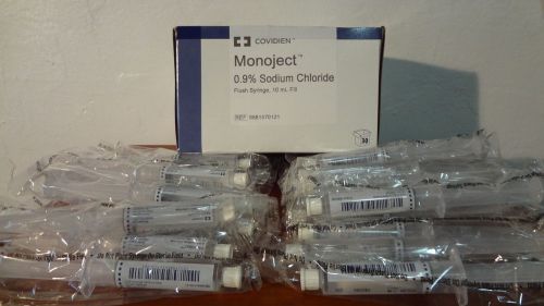 Opened Box 23 pcs, MONOJECT 0.9% Sodium Chloride, 10ml Fill, Flush Syringe 06/16
