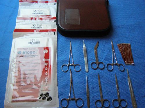 Lot of 15 pieces surgery student kit  &amp; gloves surgical veterinary dissecting for sale