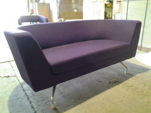 1  -  RECEPTION SOFA IN PURPLE WITH CHROME FRAME - VG COND / VERY STYLISH