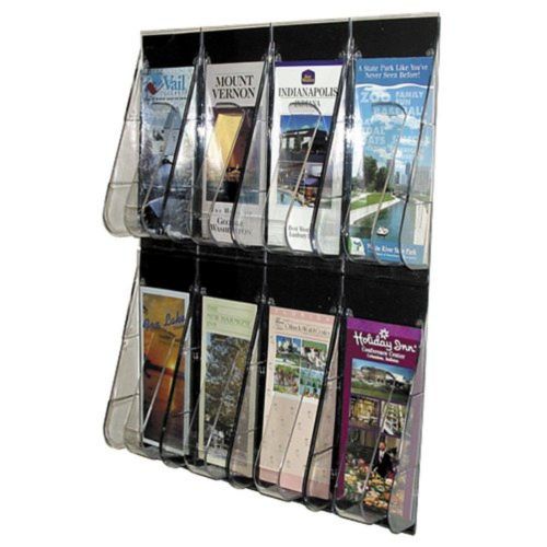 Deflecto Stand tall one-piece literature rack for leaflets, 8 pockets, clear