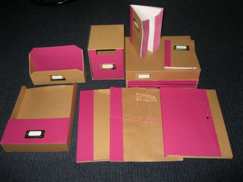 10 Piece Office Desk Organizer Set -Desk Accessories- Kraft Cardboard/Pink