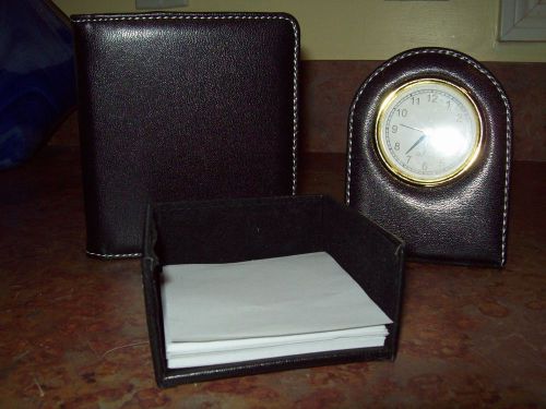 3 Piece Desk Set, Black: Clock, Note Paper Square &amp; Business Card Holder