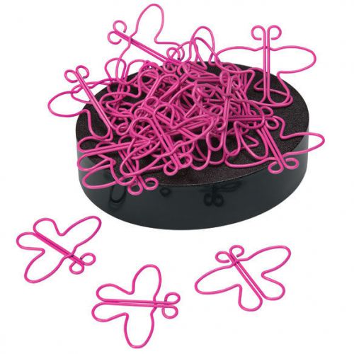 Pink Butterfly Paperclips on Magnetic Base Paperweight 25 Coated Butterflies NEW