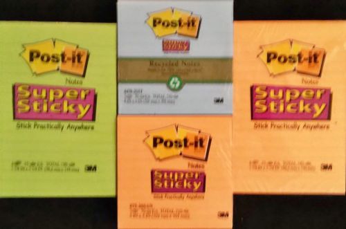 POST-IT NOTE PADS, 2 PKs of 4X4in NOTES &amp; 2PKs OF 4X6IN NOTES, COLORFUL &amp; NEW