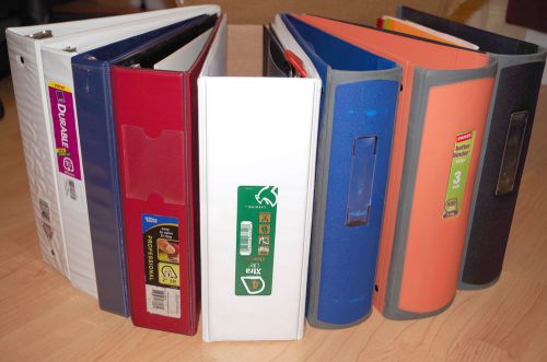 Lot of 8 high quality 3 ring binders red, orange, blue, white &amp; black 60% off! for sale