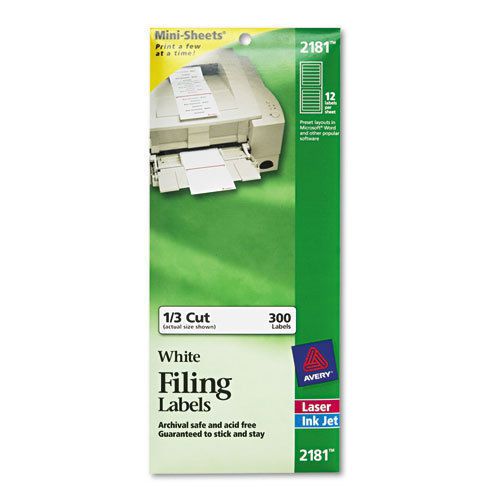 File Folder Labels on Mini-Sheets, 2/3 x 3-7/16, White, 300/Pack
