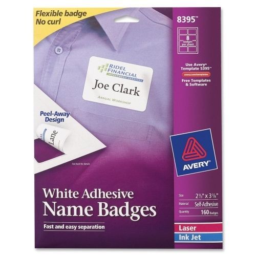 Avery name badge label - 2.33&#034; w x 3.37&#034; l- 160/pk - laser,inkjet -white for sale