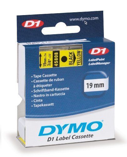 DYMO D1 Standard Tape Cartridge, 3/4in x 23ft, Black on Yellow-DYM45808, 3 Each
